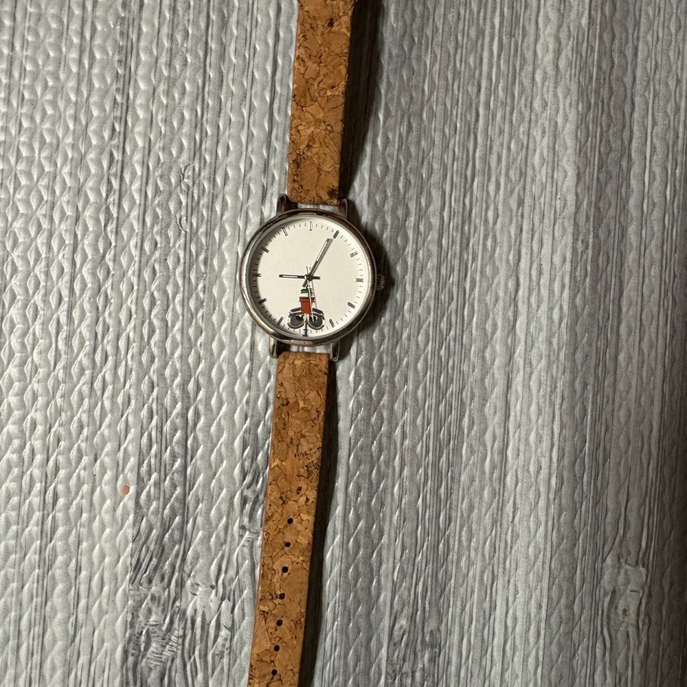 Cork Strap Watch with White Dial